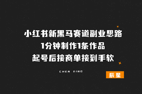 小红书新黑马赛道副业思路，1分钟制作1条作品，起号后接商单接到手软-辰星