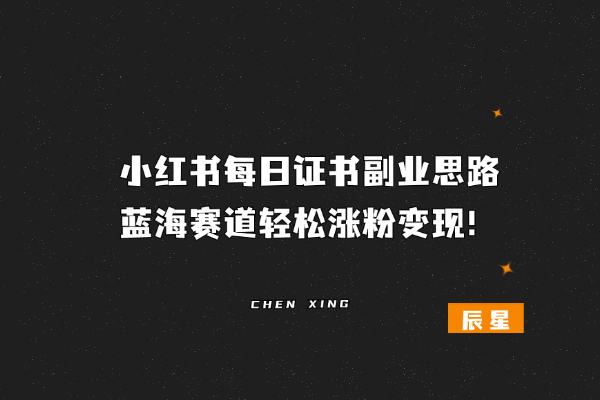 小红书每日证书副业思路，蓝海赛道轻松涨粉变现！-辰星