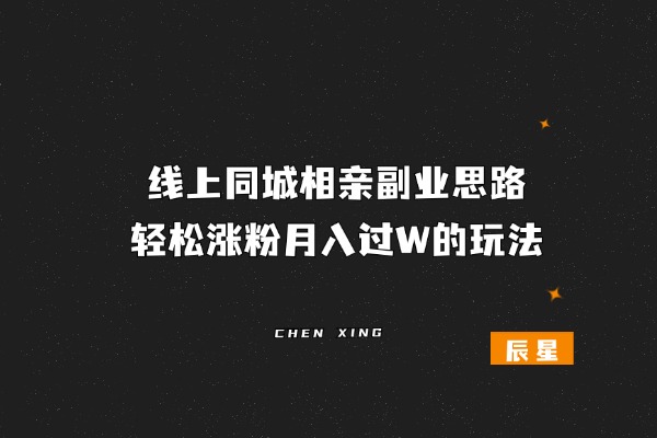 线上同城相亲副业思路，轻松涨粉月入过W的玩法-辰星