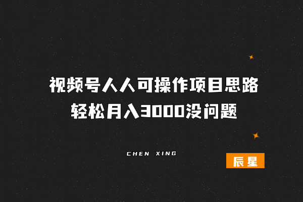 视频号人人可操作项目思路，轻松月入3000没问题-辰星