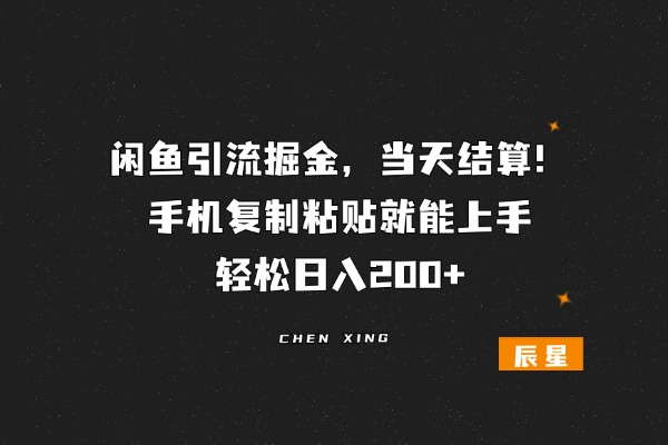 闲鱼掘金，日吉！手机复制粘贴就能上手，百分百开单的玩法，轻松日入200+-辰星